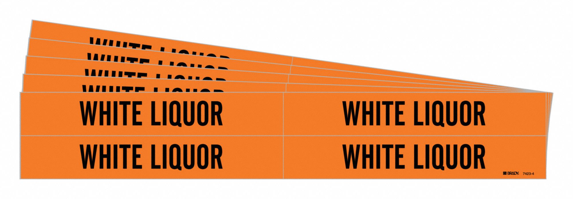 BRADY 7423-4-PK Pipe Marker, Legend: White Liquor, 1 1/8 Inch x 7 Inch Size | CH6MPT 781Y52