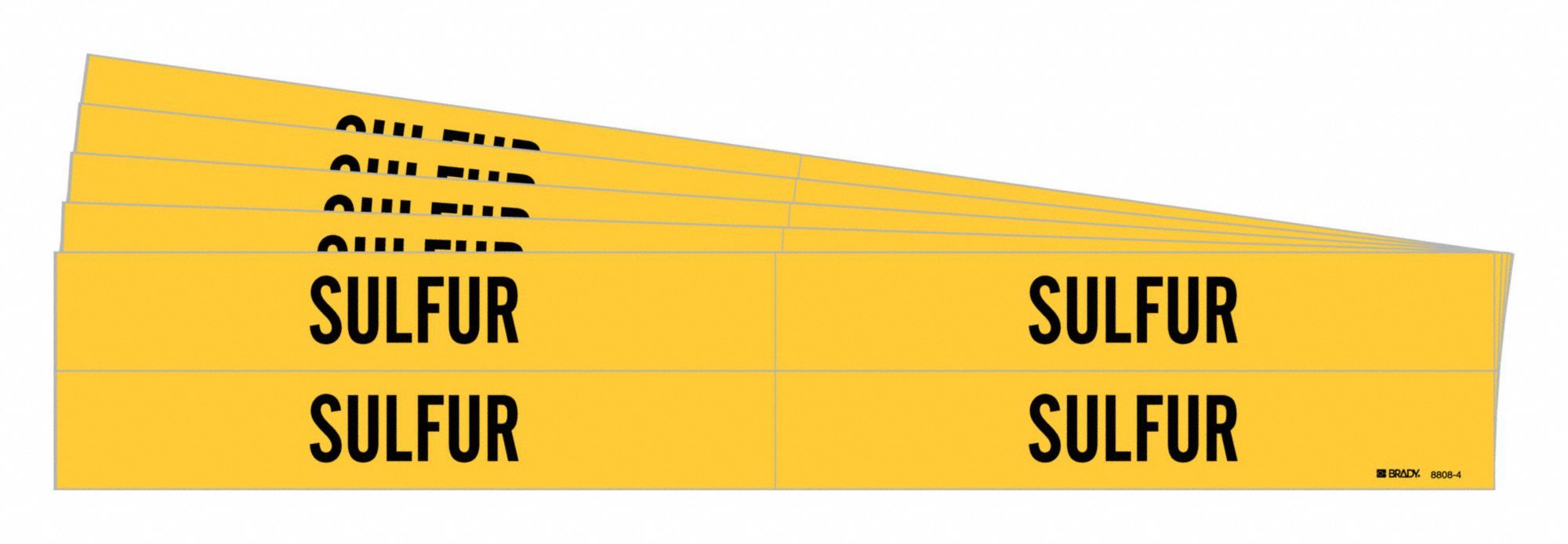 BRADY 8808-4-PK Pipe Marker, Legend: Sulfur, Iiar System Abbreviation Not Applicable | CH6MZH 781Y97