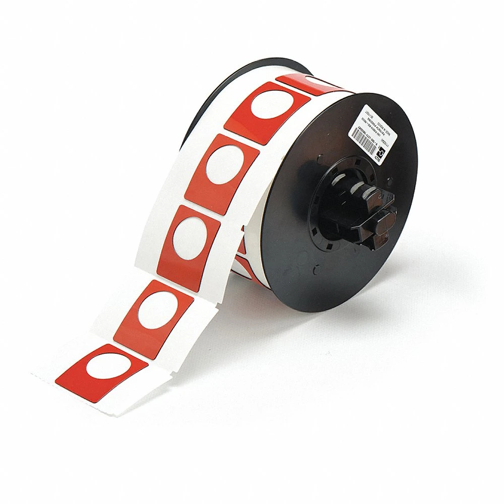 BRADY B30EP-167U-593-RD Precut Label Roll, Circle, 1 1/2 x 1 13/64 Inch Size, Polyester, Red, 200 Labels Per Roll | CP2KPE 6UNF8