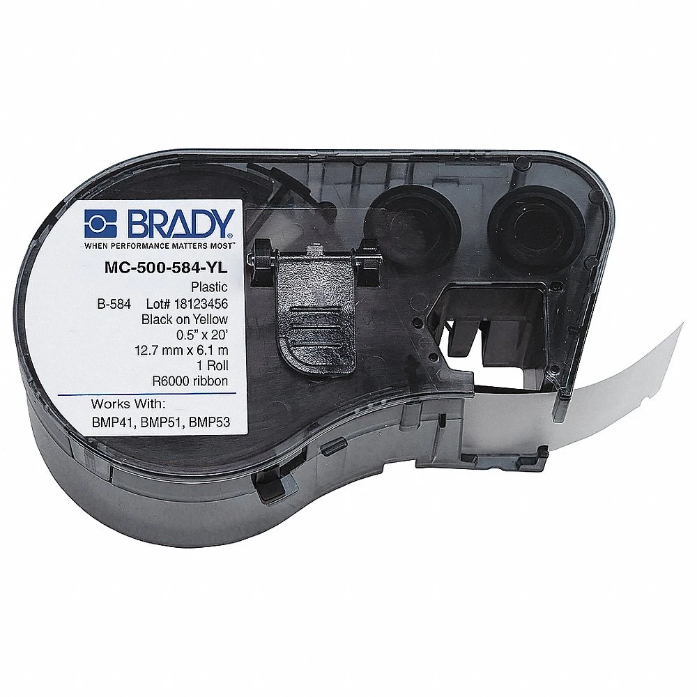 BRADY MC-500-584-YL Continuous Label Roll Cartridge, 1/2 Inch X 20 Ft, Reflective Halogen Free Plastic | CP2BBQ 21U214