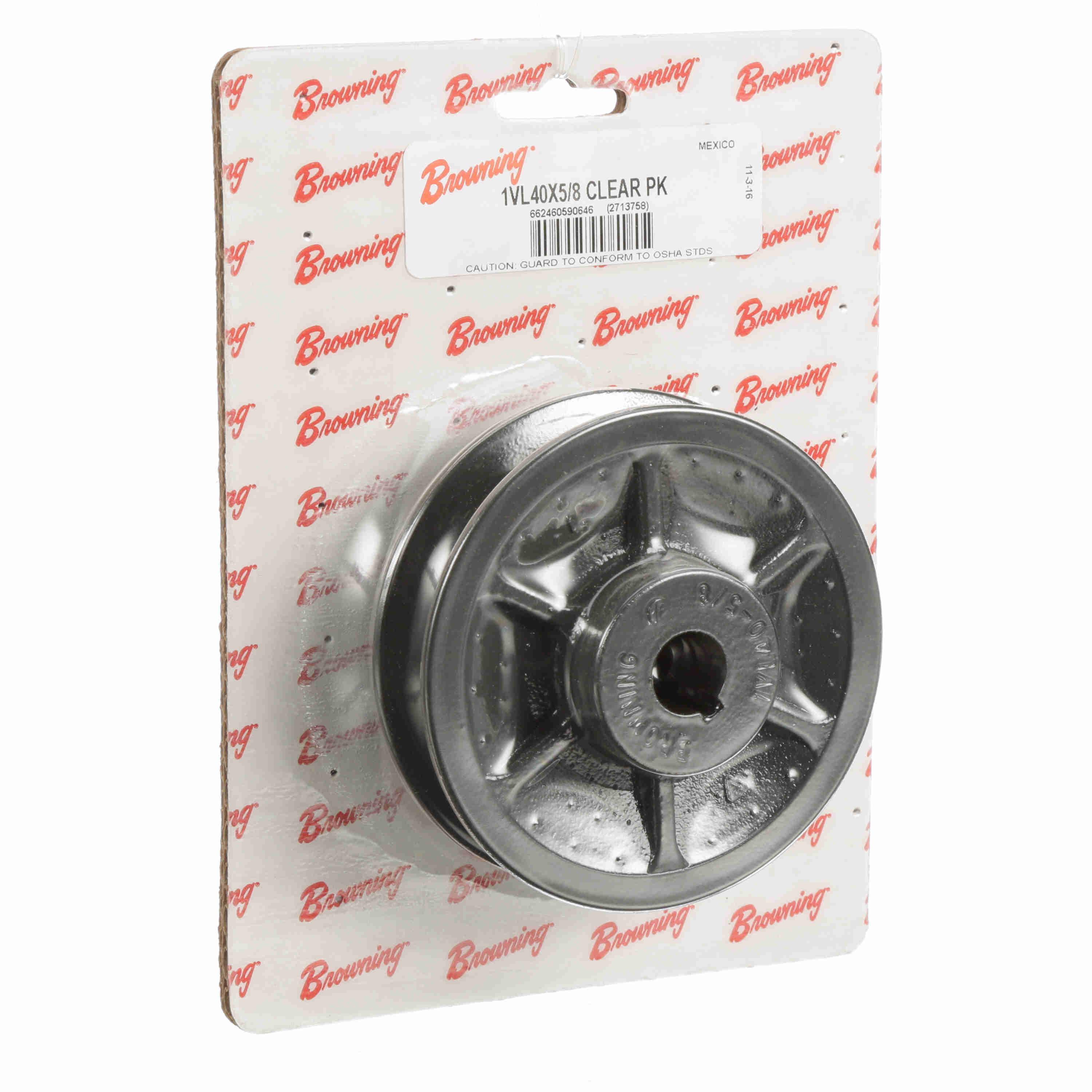 BROWNING 2713758 V-Belt Sheave, Variable Pitch, Finish Bore, 1 Groove, Cast Iron, Clear Pack | BA2NBR 1VL40X5/8 CLEAR PK