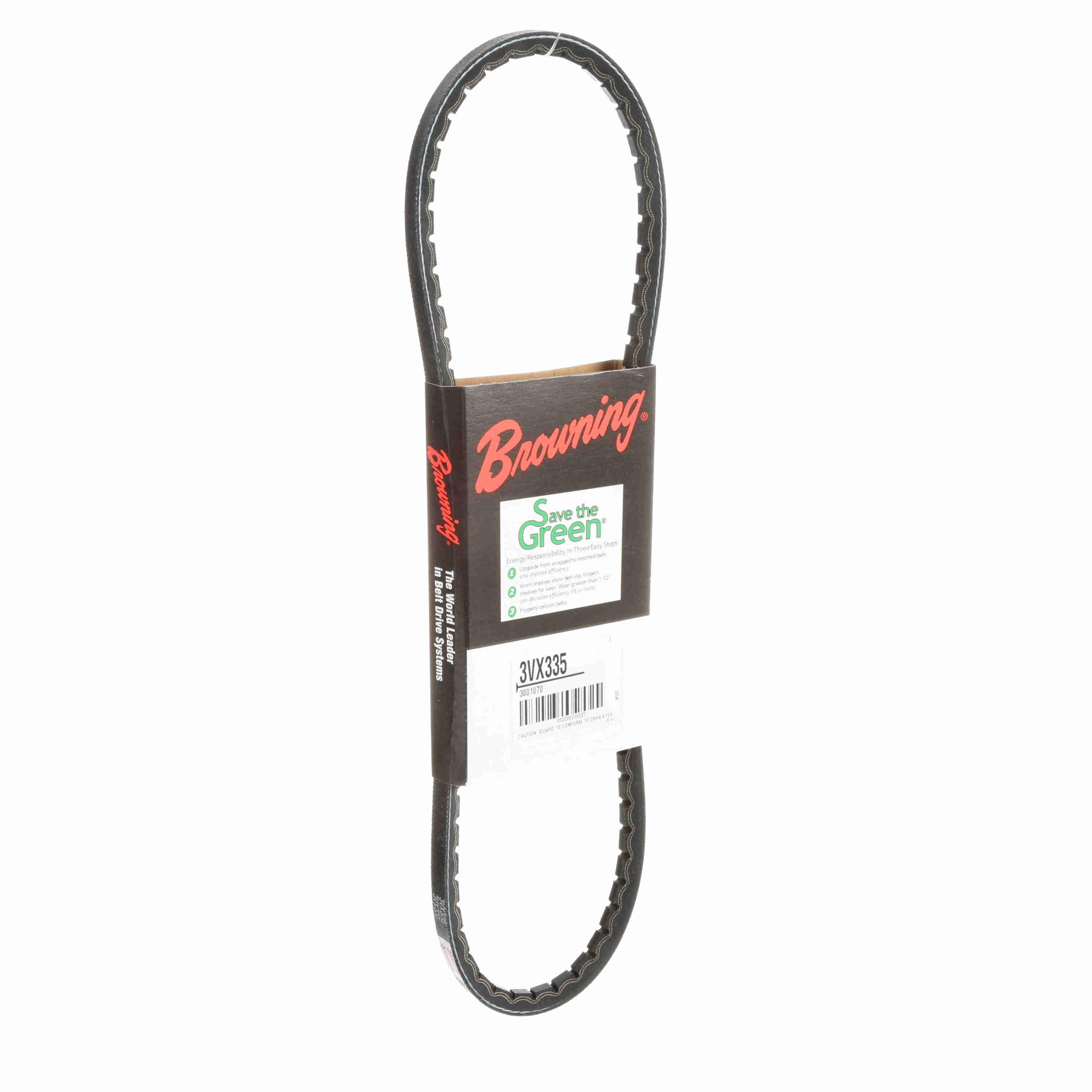 BROWNING 3001070 V-Belt, Notched, 98% Efficient, EPDM | AX6FGJ 3VX335