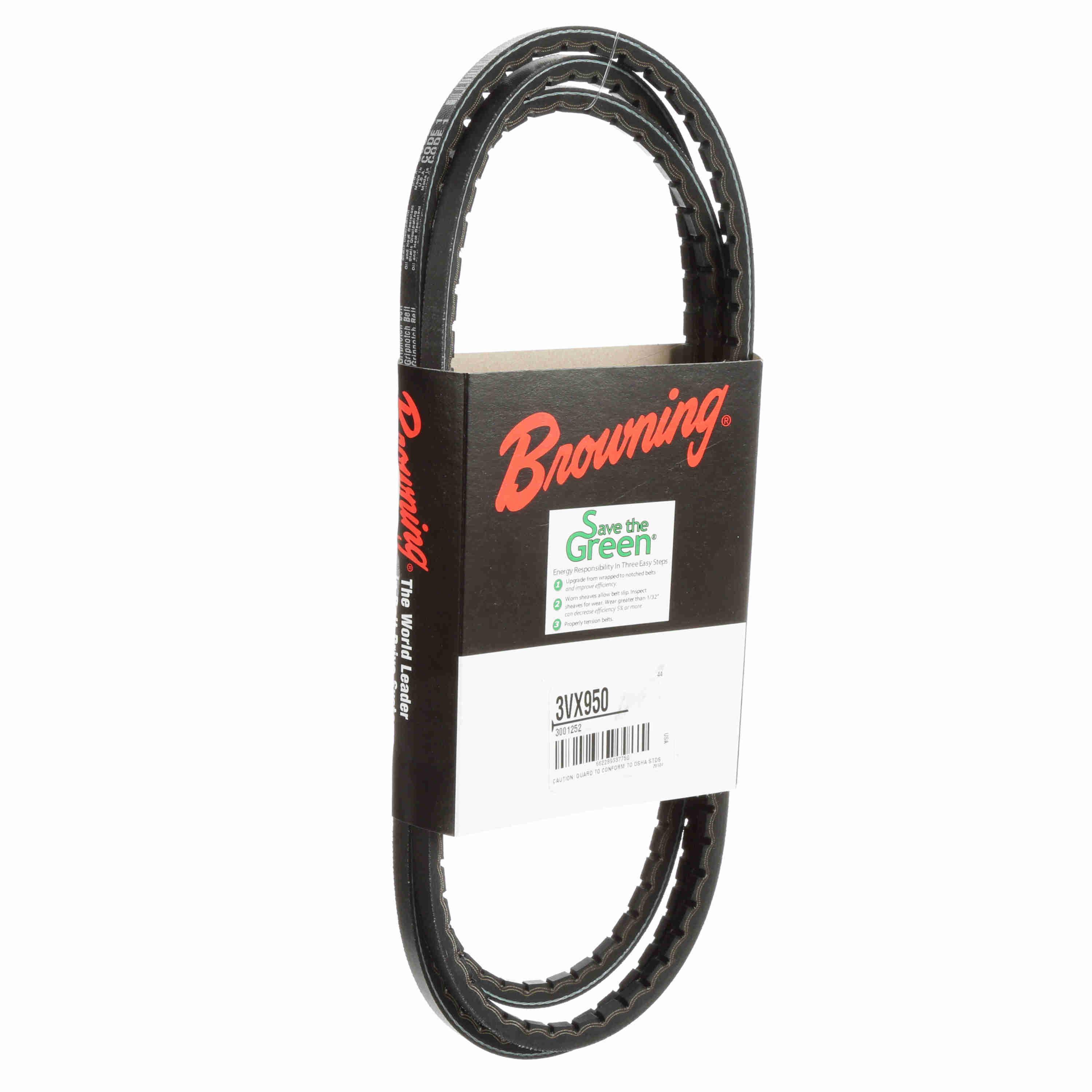 BROWNING 3001252 V-Belt, Notched, 98% Efficient, EPDM | AX4LFM 3VX950