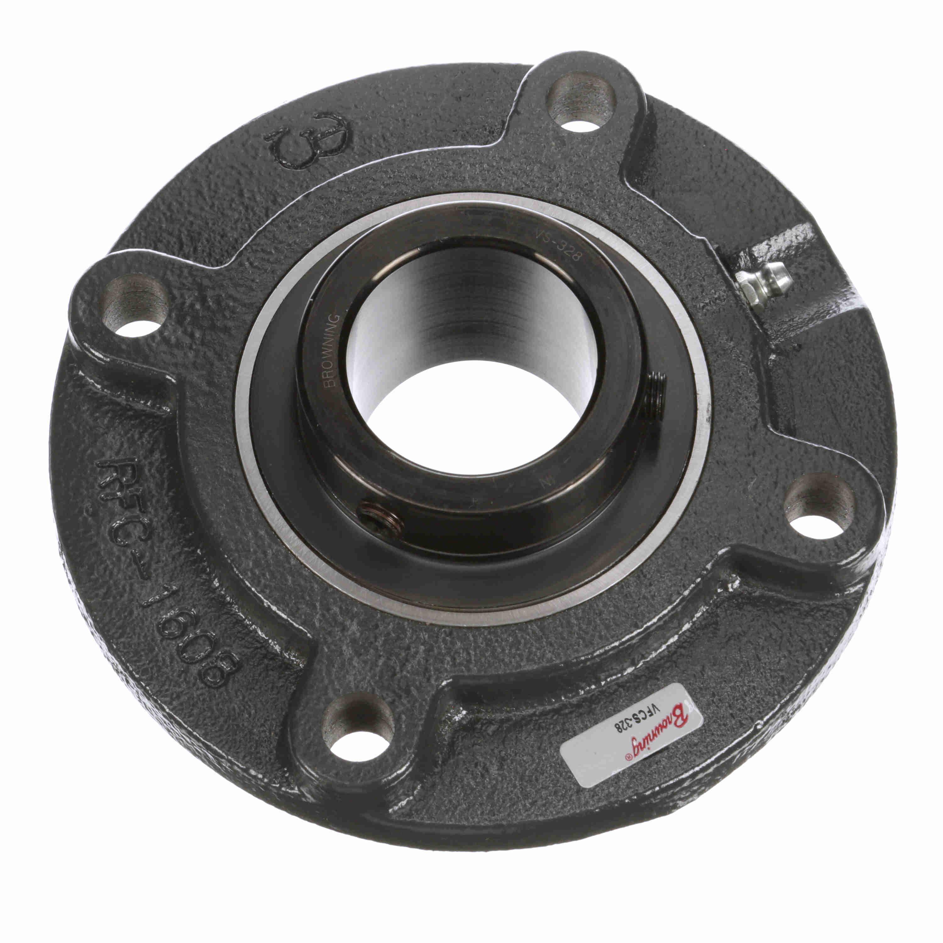 BROWNING 767859 Flange Cartridge Ball Bearing, Mounted, Cast Iron, Black Oxided Inner, Setscrew Lock | BD8YPW VFCS-328