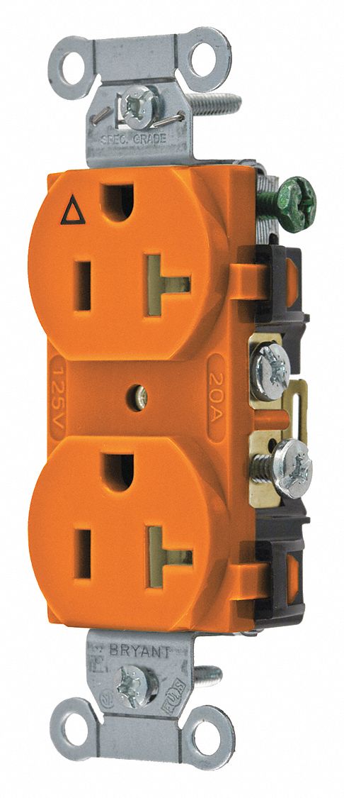 BRYANT CR20IG Isolated Ground Receptacle, 20A, Commercial, Orange, No Tamper Resistant | CH6NTH 52HD77