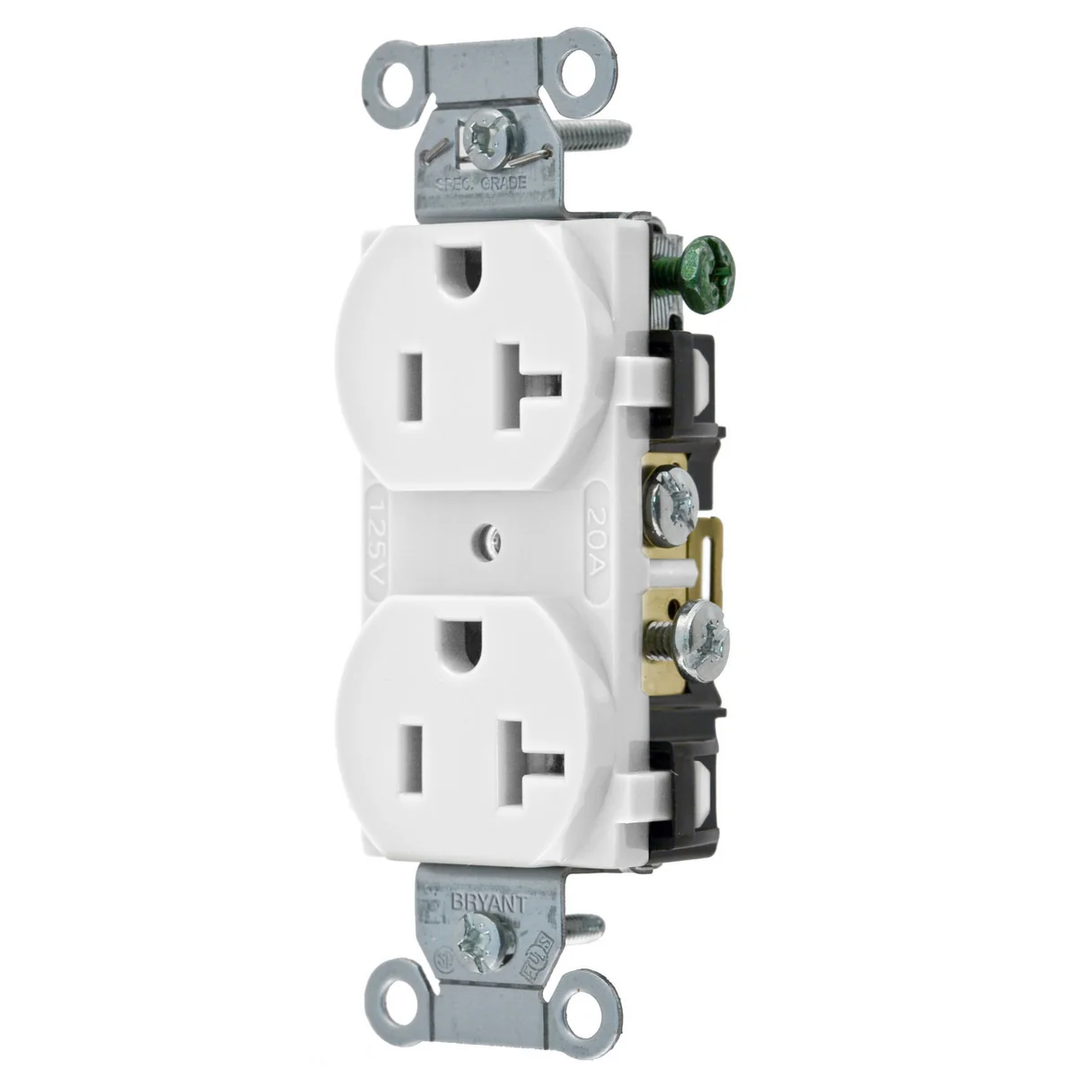 Duplex Receptacle, 20 Amp 125 V, Commercial Grade, White