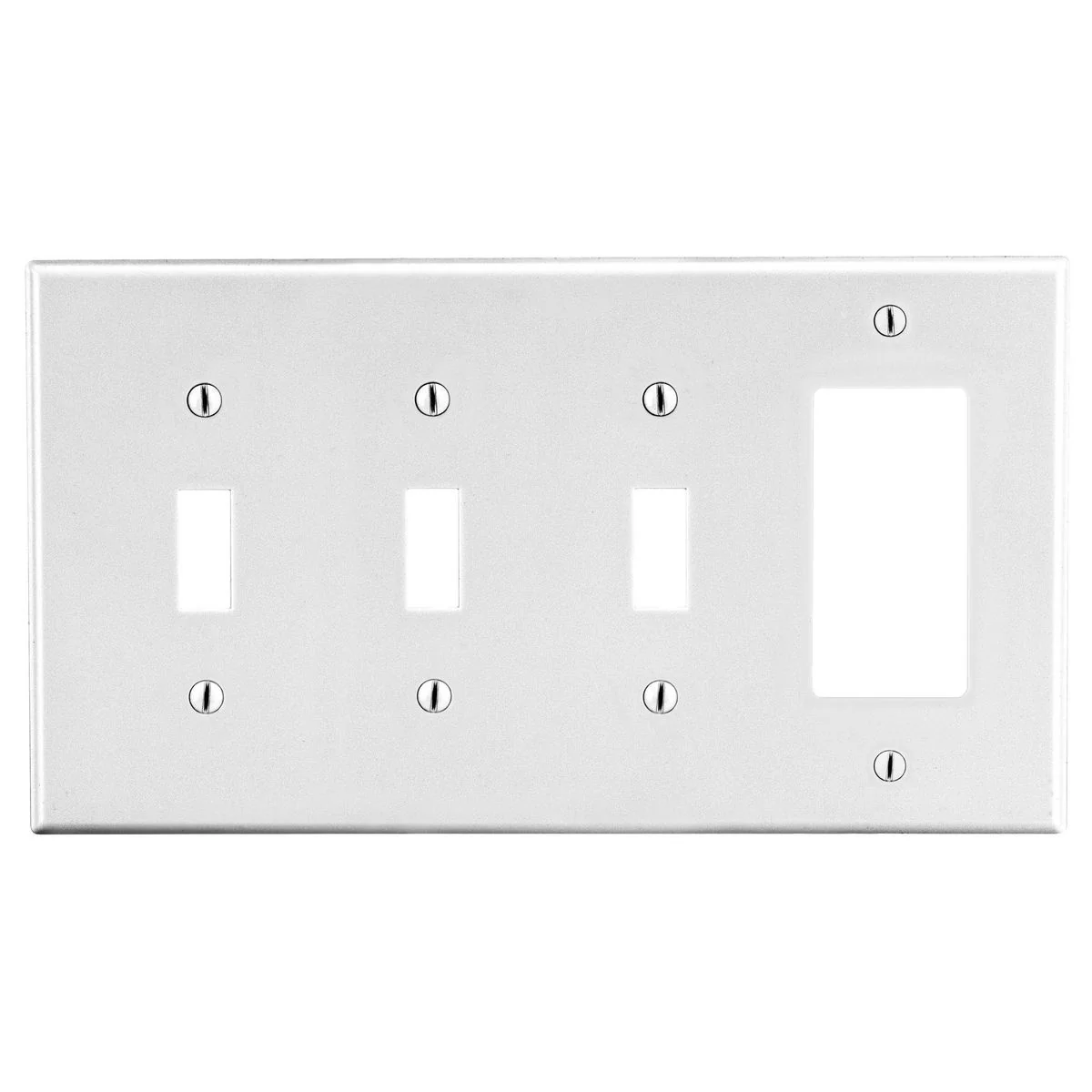 Wallplate, 4-Gang, 3 Toggle 1 Decorator, White