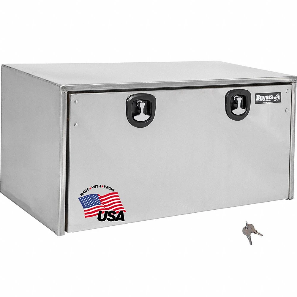 Underbody Truck Box, Single Drop-Down Door, 18 Inch Overall Dp, Silver