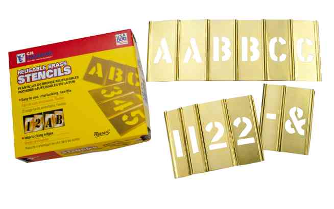 CH HANSON 10112 Letters And Number Stencil Set, 77 Pieces, 2-1/2 Inch Size, Brass | CD7BWE