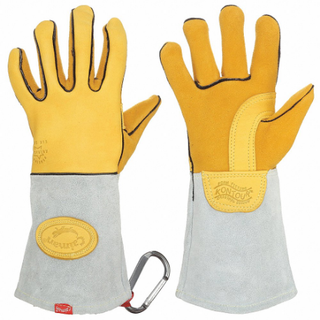 Welding Gloves, Straight Thumb, Gauntlet Cuff, Premium, Yellow Elksk Inch Size