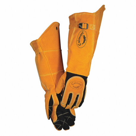 Welding Gloves, Wing Thumb, Extended Gauntlet Cuff, Premium, Black/Tan Deersk Inch Size