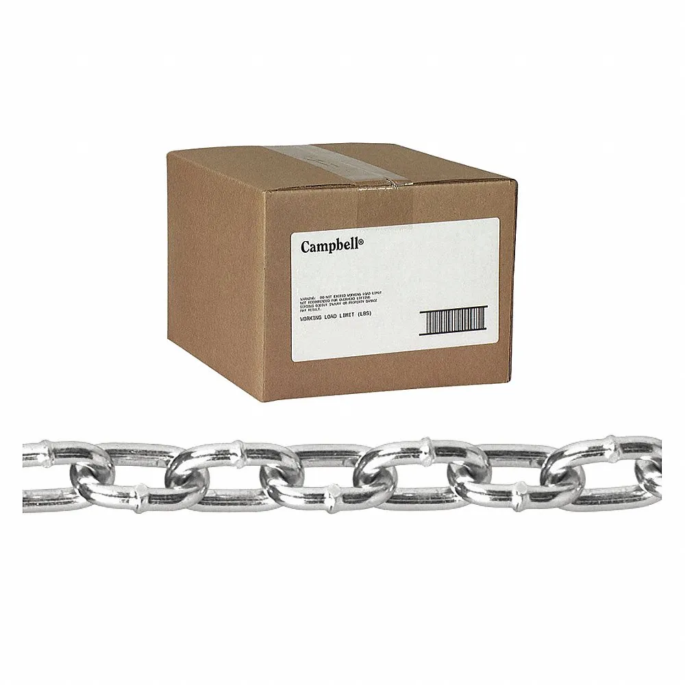CAMPBELL T0310224 Machine Chain, Straight Link, Zinc Plated, 100 ft. /Carton | CM7VLZ
