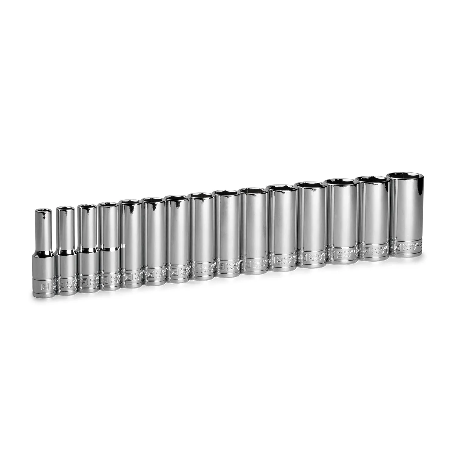 38 Drive Deep Chrome Socket Set, 6Point, 8 to 22 mm, 15Pcs