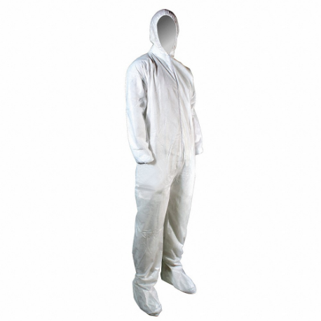 Coverall, Polypropylene, Light Duty, Serged Seam, White, M
