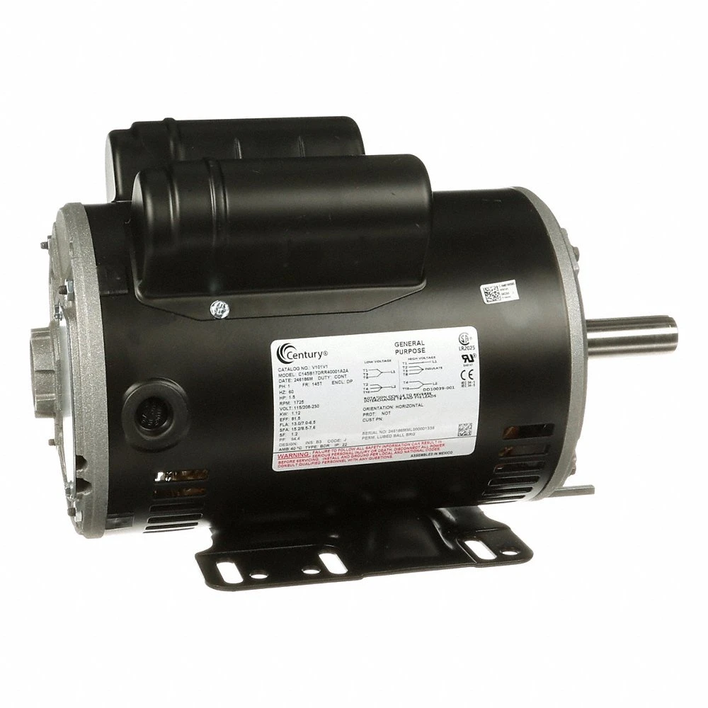 General Purpose Motor, Single Ph, 1 1/2 HP, 115/208-230V AC, 145T Frame Size, 1725 RPM