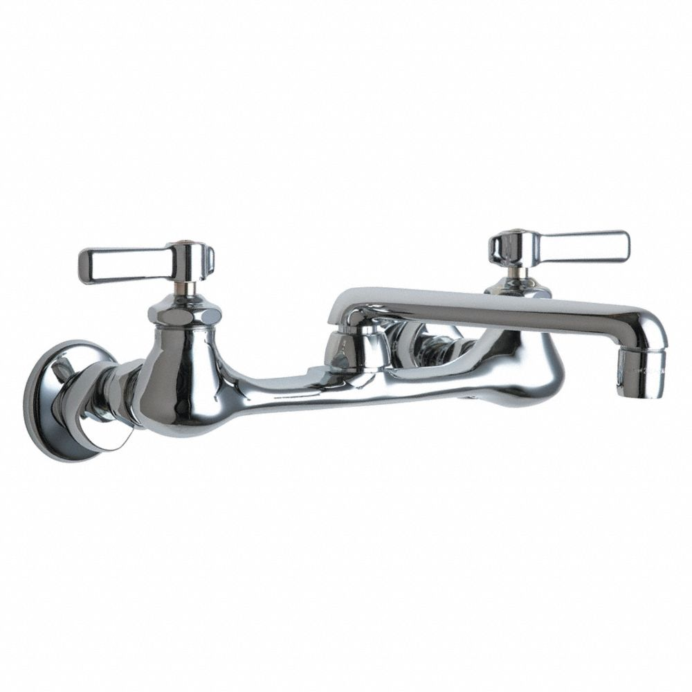 Straight Kitchen Faucet, Cast Brass, Widespread, Wall, 2 Mounting Holes