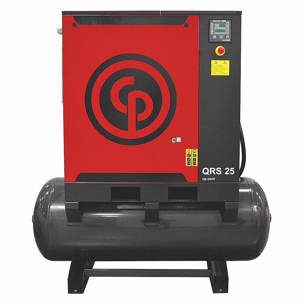 CHICAGO PNEUMATIC QRS 25 HP Rotary Screw Air Compressor, Horizontal, 20 Hp, 84.5 Cfm, 132 Gal Tank | CQ8XBM 40JE85