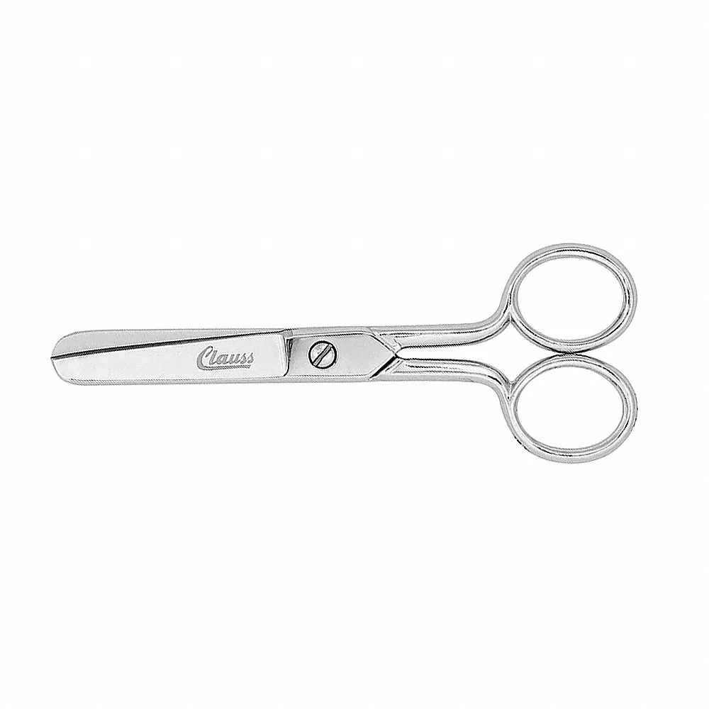 Scissors, Ambidextrous, 5 Inch Overall Length, Straight, Steel, Rounded, Silver