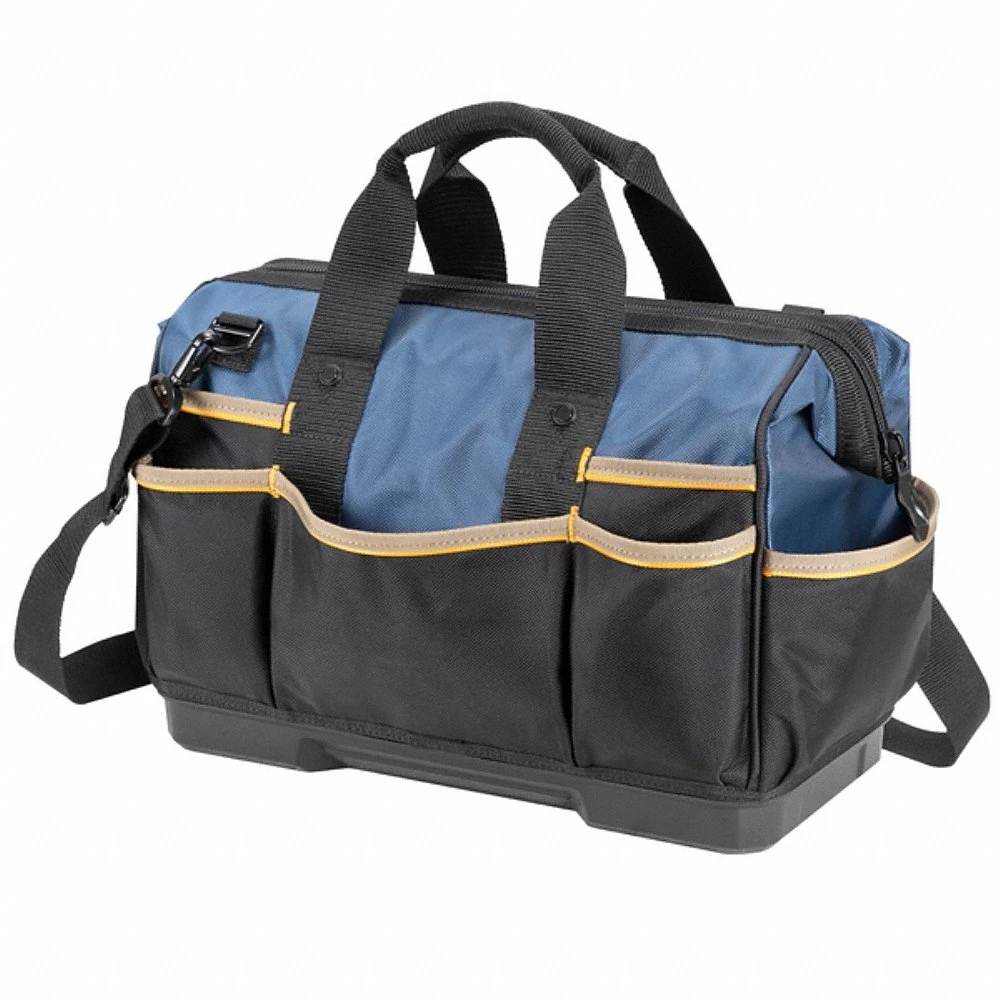 Tool Bag, 16 x 8 x 12 Inch, Black, Ballistic Polyester, 23 Pockets, 9 Inside Pockets