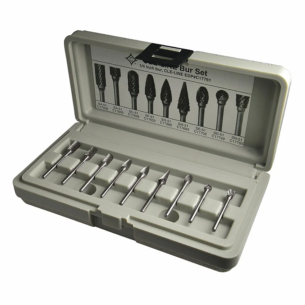 CLE-LINE C17761 Carbide Bur Set, 1/8 Inch Shank Dia, Single Cut | CQ8YJP 50AX63