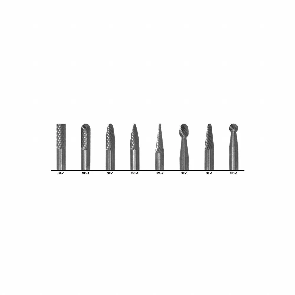 Carbide Bur Set, 1/4 Inch Shank Dia, Double Cut, 1/4 Inch Head Dia, 8 pc
