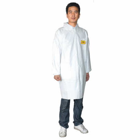CONDOR 30C560 Disposable Lab Coat, Mandarin Collar, Open Cuff, Microporous Film Laminate, White, 8 PK | CR2DDC