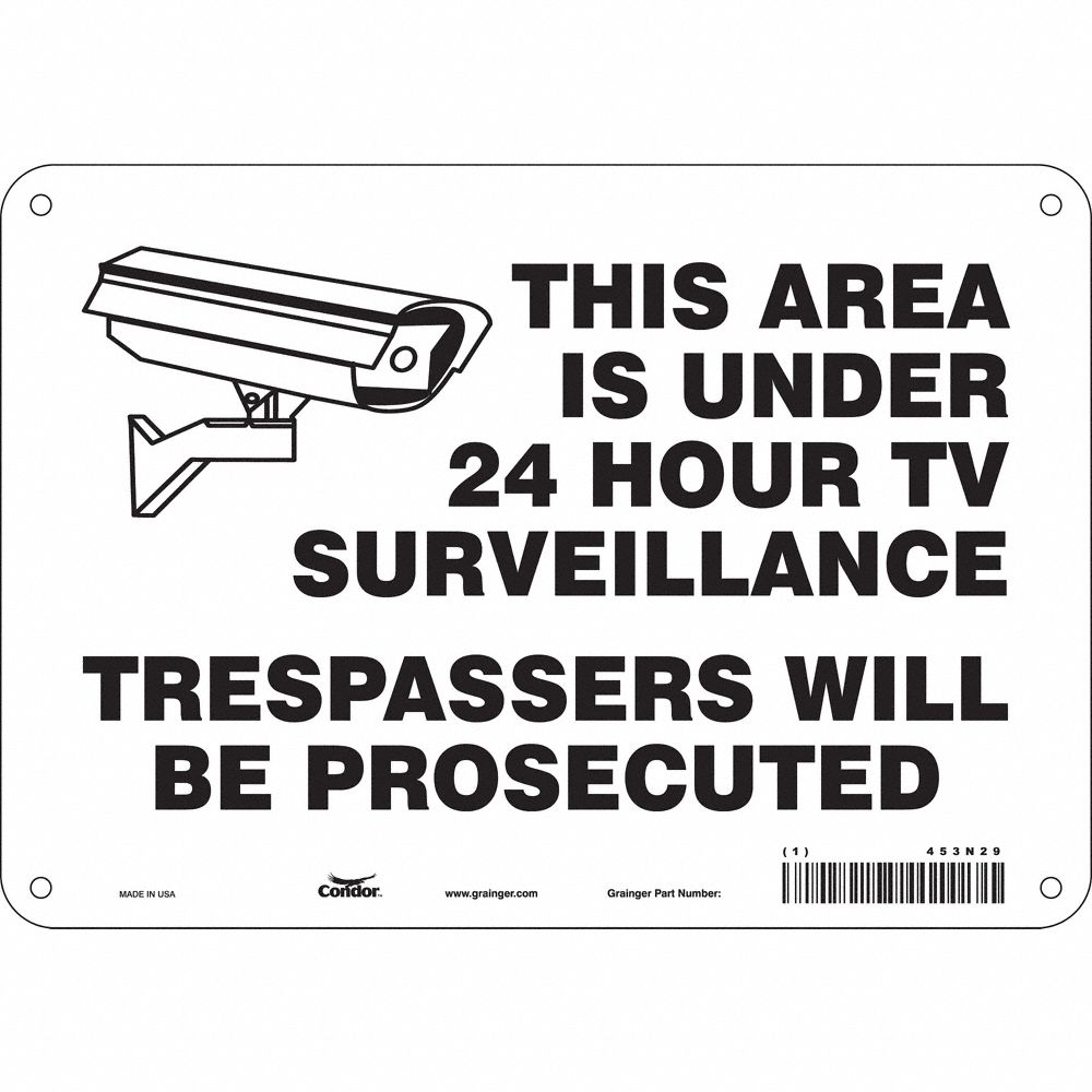 CONDOR 453N36 Security Sign, No Header, 10 Inch Width, 7 Inch Height, English, Vinyl | CE9JYK
