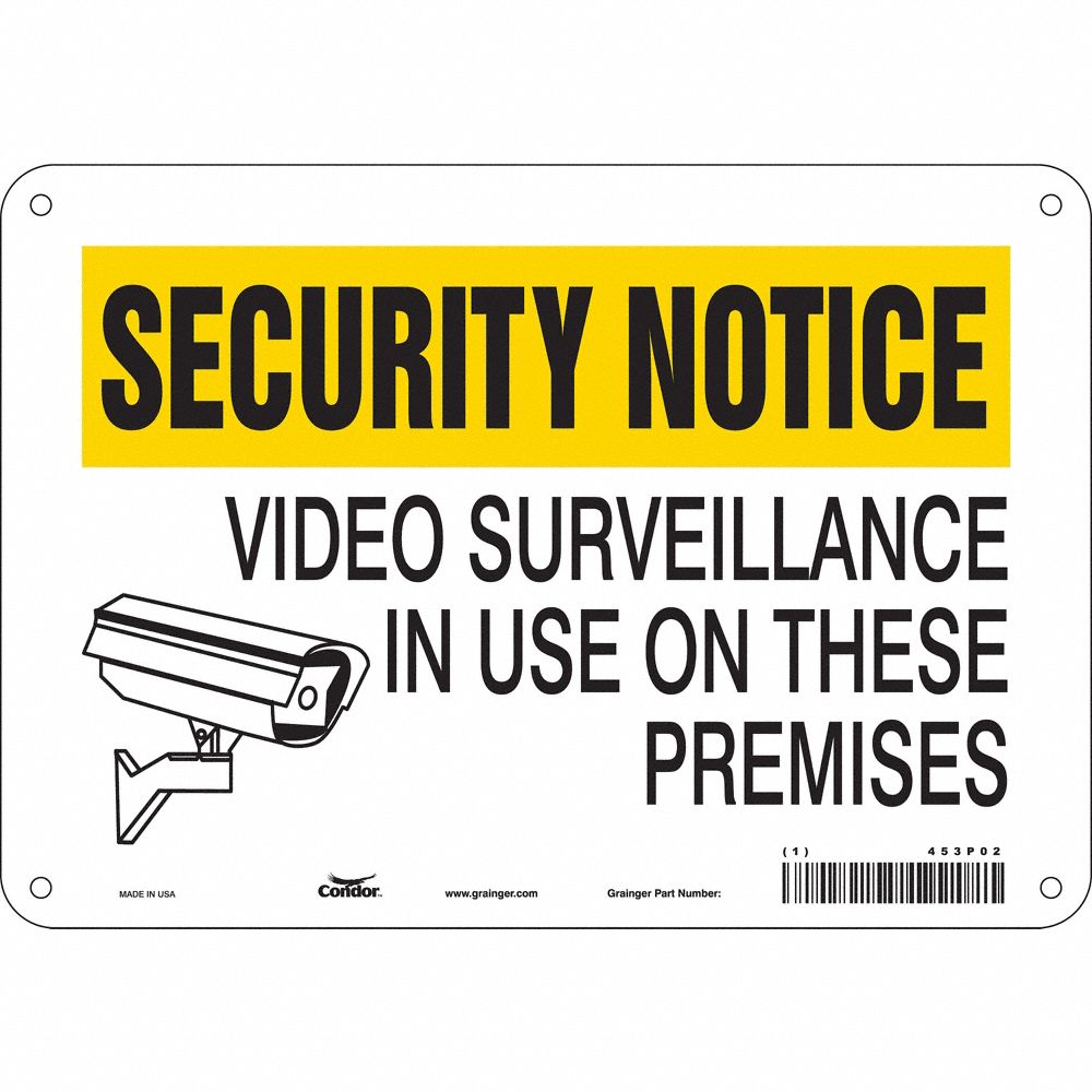 CONDOR 453P08 Security Sign, Security Notice, 14 Inch Width, 10 Inch Height, English, Plastic | CE9JRJ