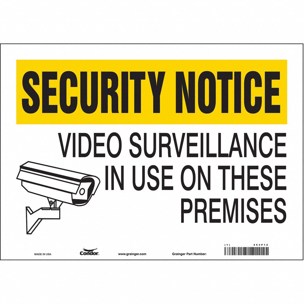 CONDOR 453P12 Security Sign, Security Notice, 14 Inch Width, 10 Inch Height, English, Vinyl | CE9JRF