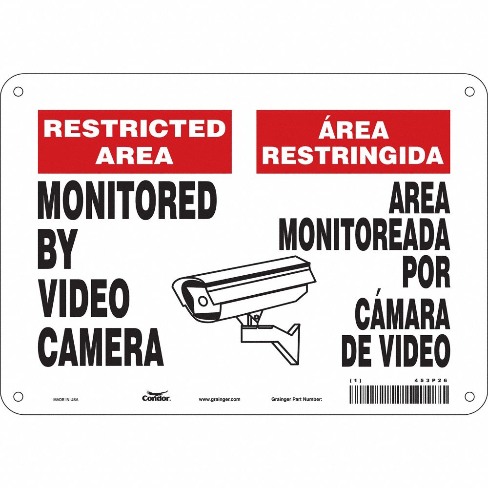 CONDOR 453P29 Security Sign, Restricted Area, 14 Inch Width, 10 Inch Height, Plastic | CE9JRZ