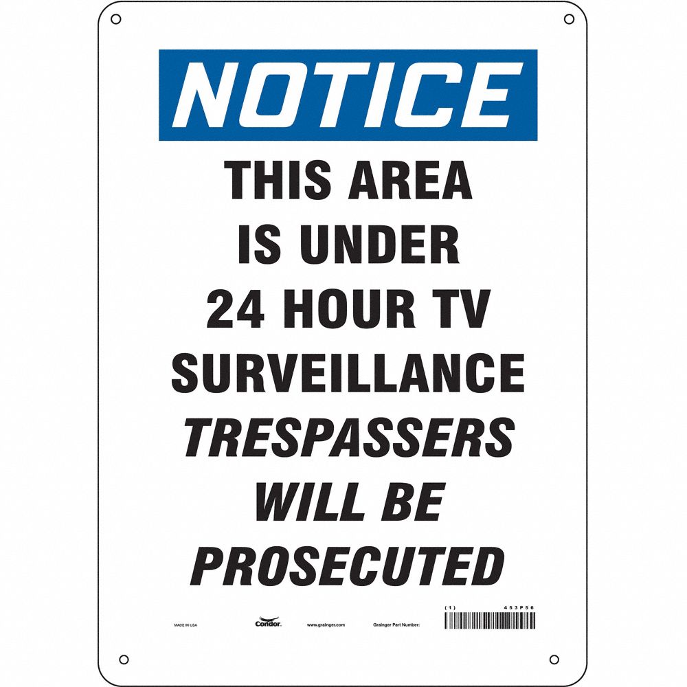 CONDOR 453P56 Security Sign, Notice, 10 Inch Width, 14 Inch Height, English, Plastic | CE9JWT