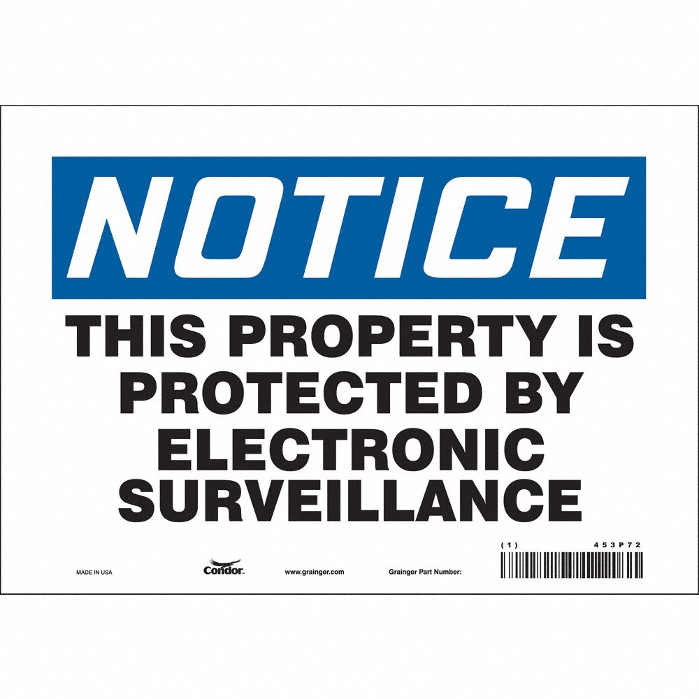 CONDOR 453P72 Security Sign, Notice, 10 Inch Width, 7 Inch Height, English, Vinyl | CE9JVL