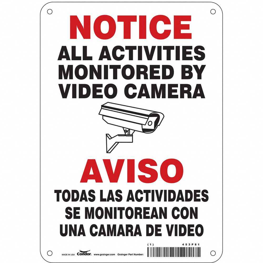 CONDOR 453P82 Security Sign, Notice, 10 Inch Width, 14 Inch Height, English, Spanish | CE9JWR