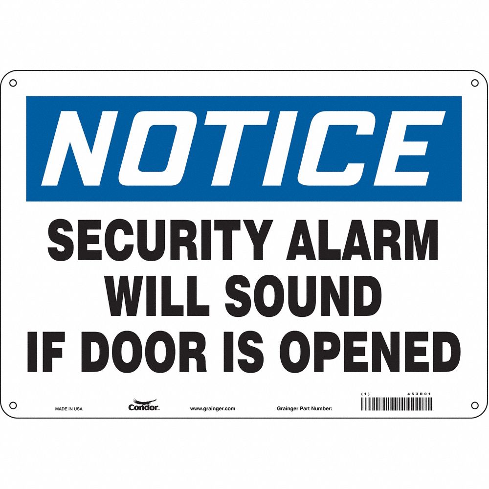 CONDOR 453R07 Security Sign, Notice, 14 Inch Width, 10 Inch Height, English, Vinyl | CE9JUN