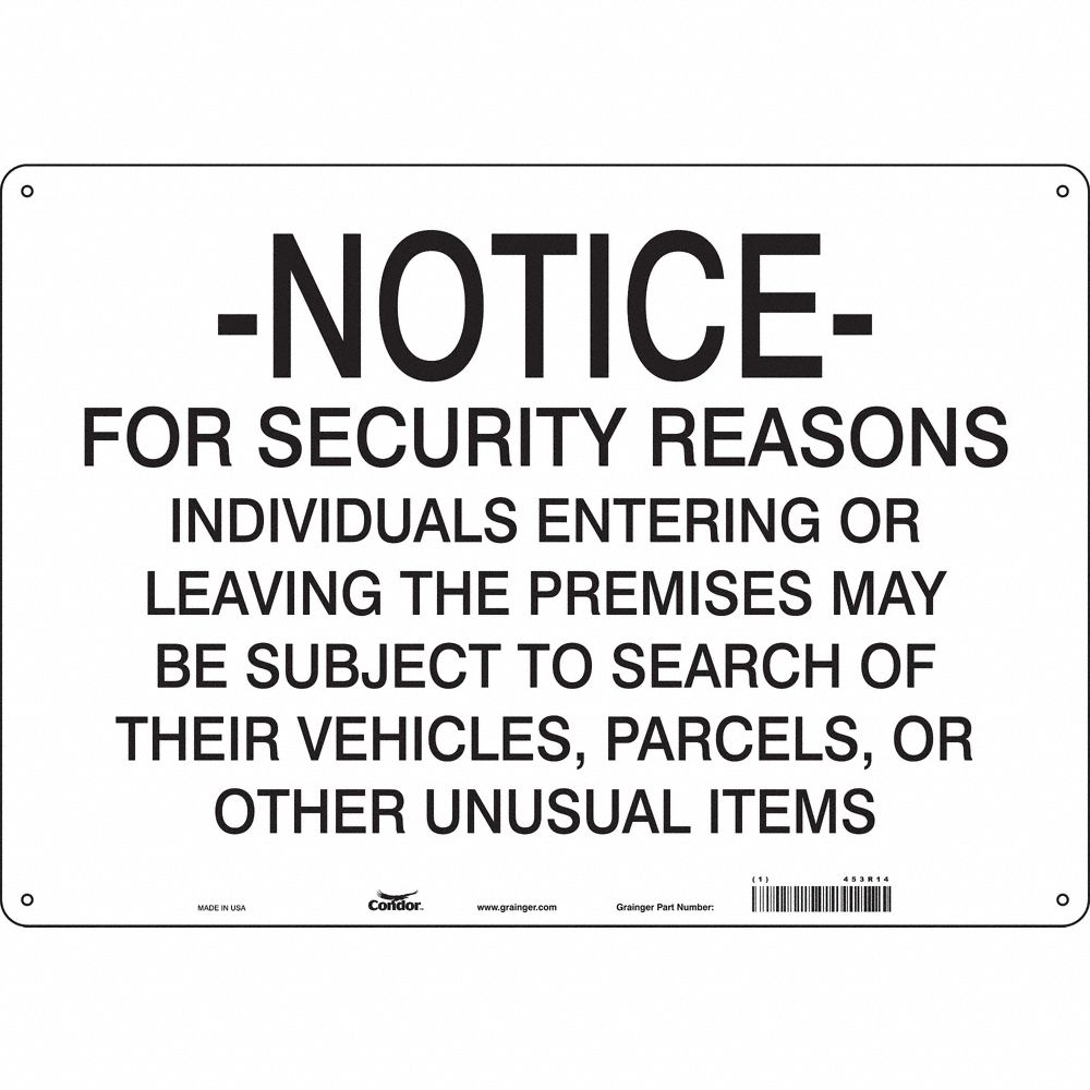 CONDOR 453R14 Security Sign, Notice, 20 Inch Width, 14 Inch Height, English, Aluminium | CE9JUH
