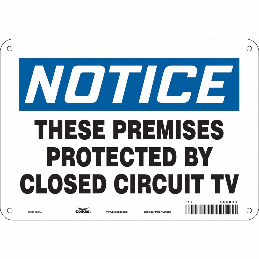 CONDOR 453R31 Security Sign, Notice, 10 Inch Width, 7 Inch Height, English, Plastic | CE9JWA