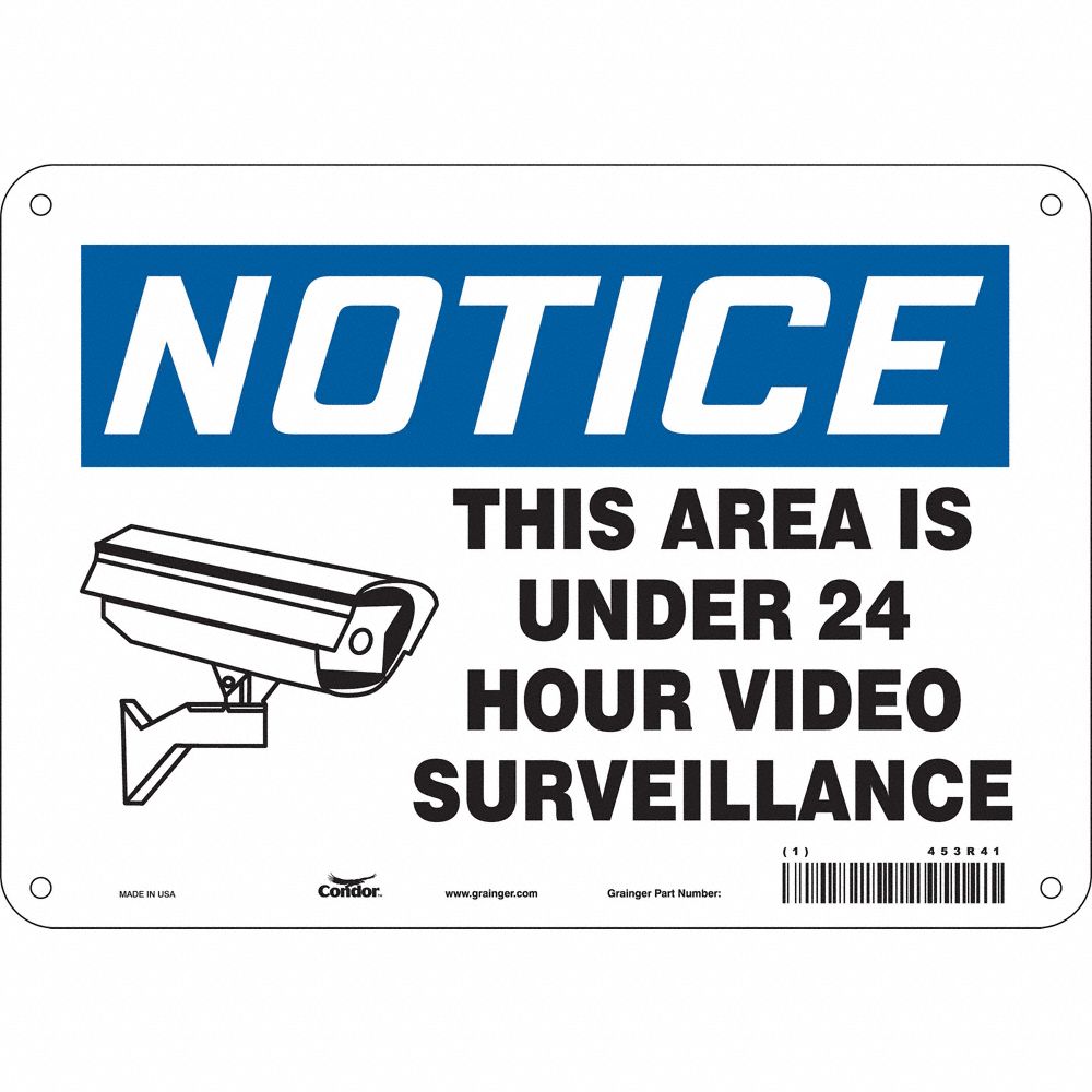 CONDOR 453R46 Security Sign, Notice, 14 Inch Width, 10 Inch Height, English, Vinyl | CE9JUT