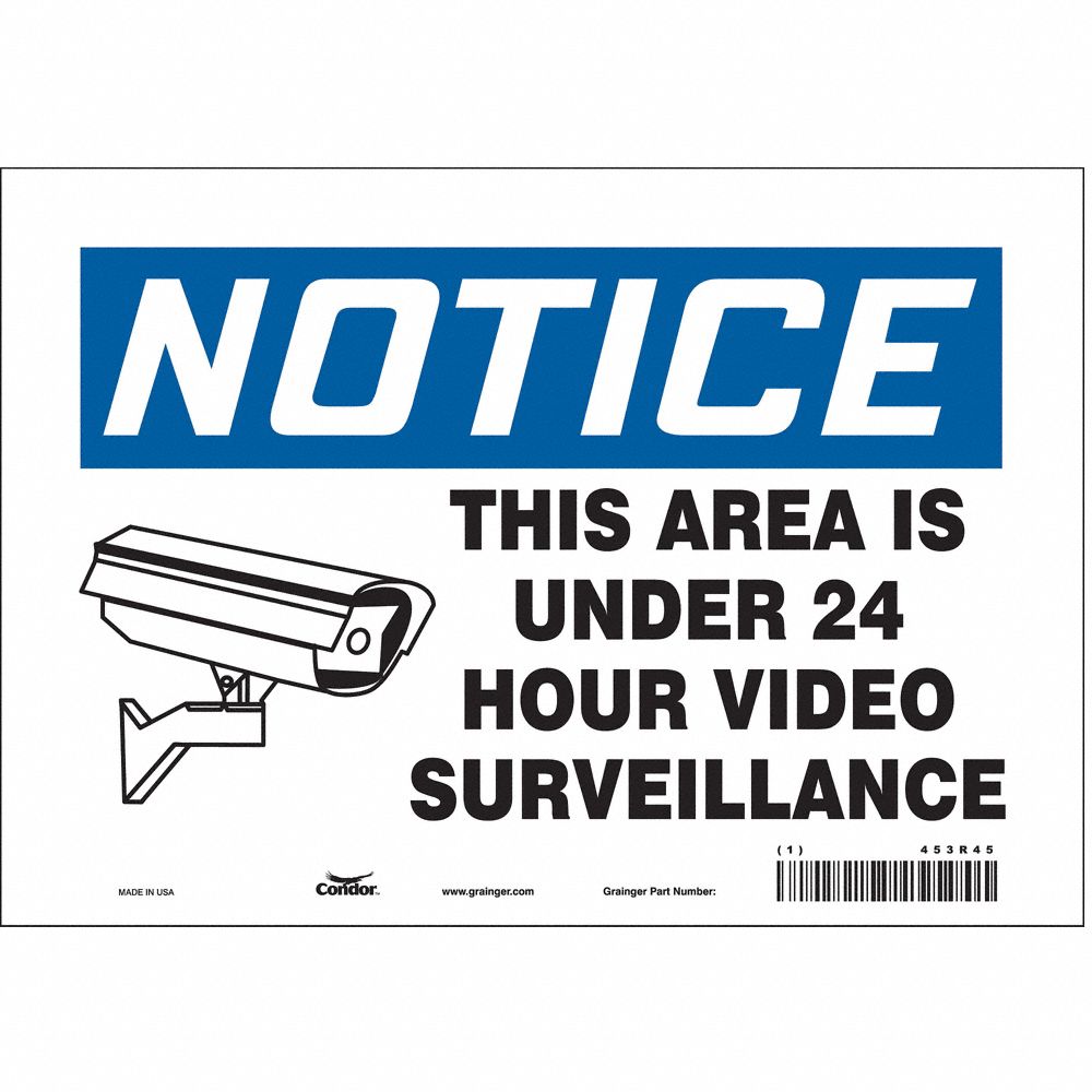 CONDOR 453R45 Security Sign, Notice, 10 Inch Width, 7 Inch Height, English, Vinyl | CE9JVU