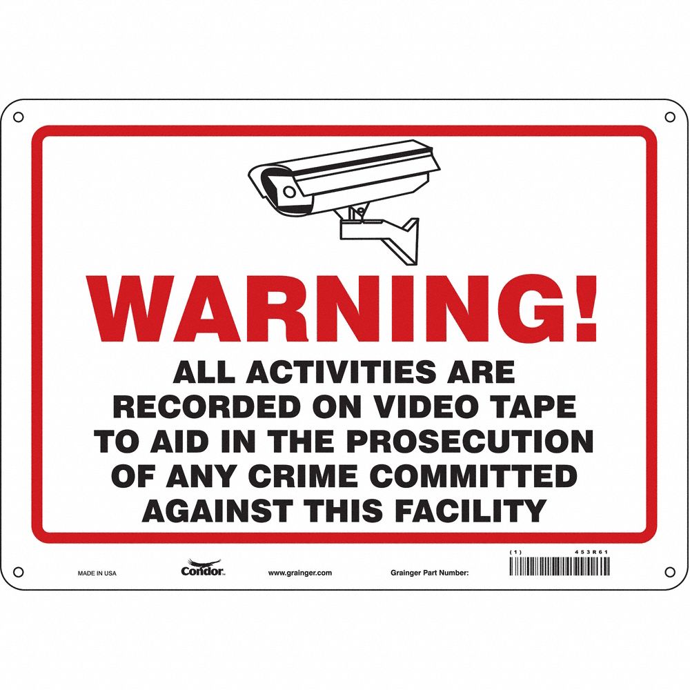 CONDOR 453R63 Security Sign, Warning, 14 Inch Width, 10 Inch Height, English, Plastic | CE9JPA