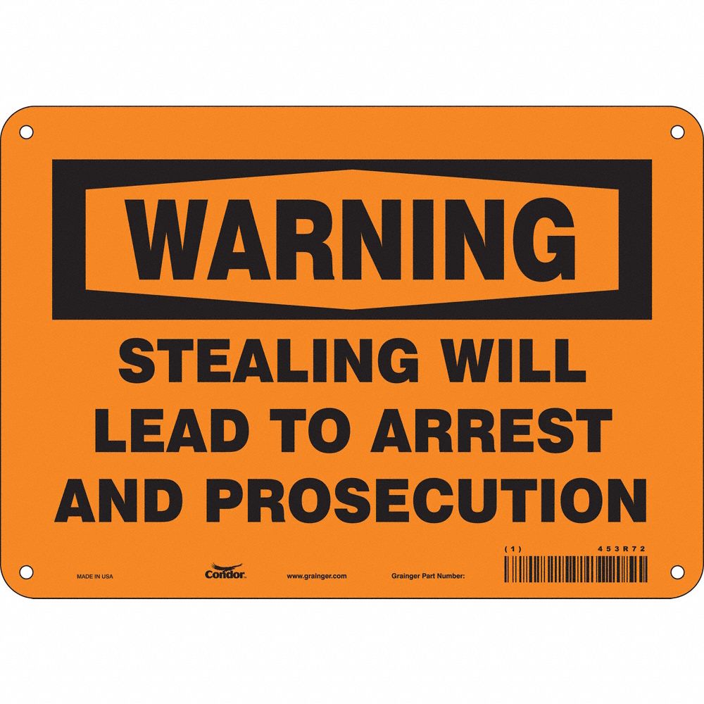 CONDOR 453R72 Security Sign, Warning, 10 Inch Width, 7 Inch Height, English, Aluminium | CE9JPV