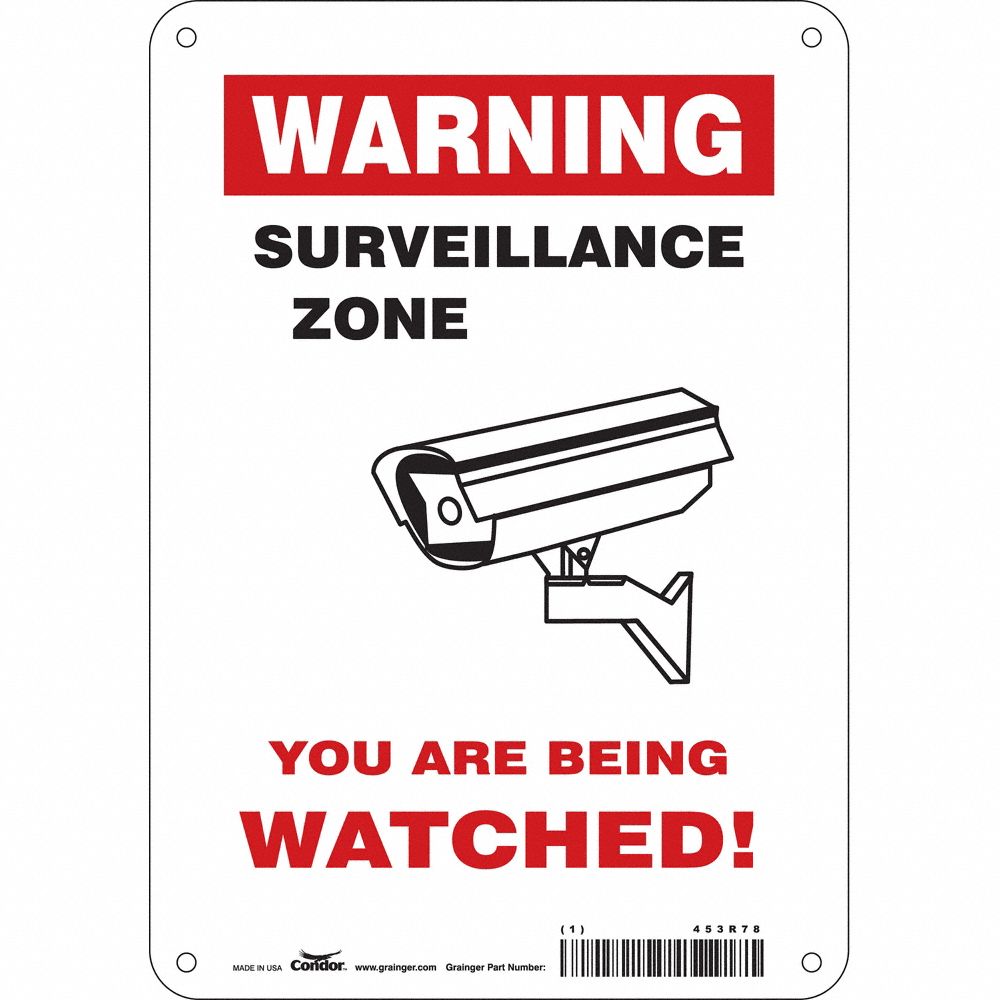 CONDOR 453R78 Security Sign, Warning, 7 Inch Width, 10 Inch Height, English, Aluminium | CE9JNQ