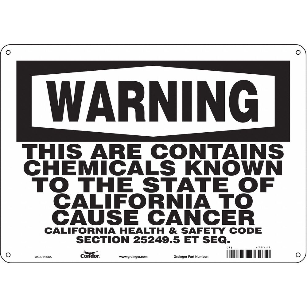 CONDOR 475V19 Safety Sign, 10 x 14 Inch Size | CD2RXD
