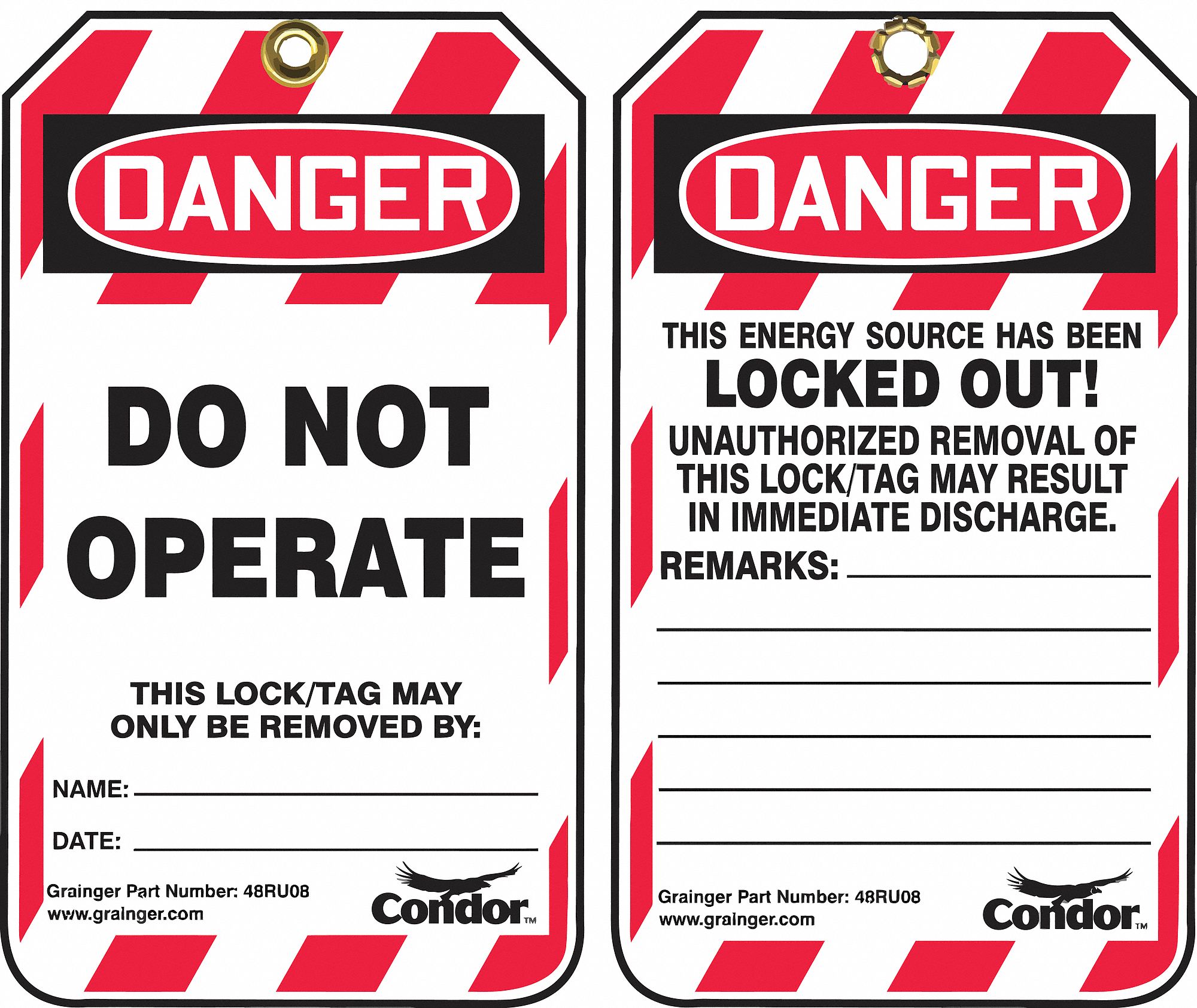 CONDOR 48RU08 Do Not Operate This Lock/Tag May Only Be Removed By Lockout Tag, Plastic, 5 3/4 Inch x 3 1/4 Inch Size | CH6KAZ