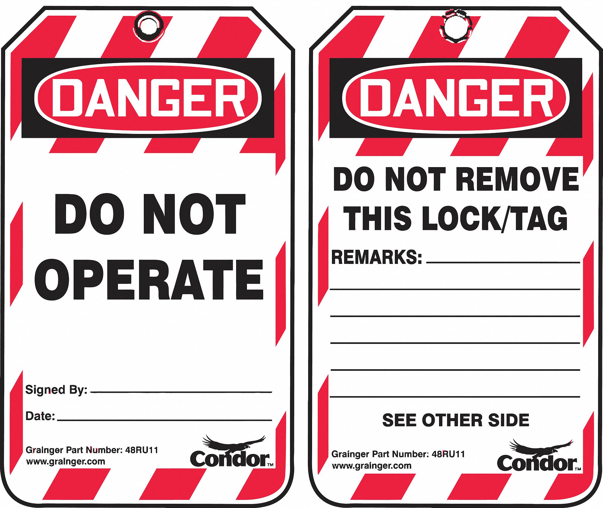 CONDOR 48RU11 Do Not Operate Lockout Tag, Plastic, 5 3/4 Inch x 3 1/4 Inch Size, Pack Of 25 | CH6KBB
