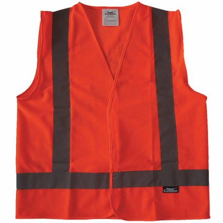CONDOR 491R78 High Visibility Vest, ANSI Class 2, X, L, Orange, Mesh Polyester, Hook-and-Loop, Single | CR2BZF