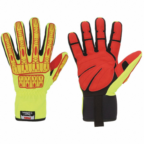 CONDOR 53GN02 Mechanics Gloves, Size 2XL, Riggers Glove, Full Finger, Slip-On Cuff, TPR, Yellow, 1 Pair | CR2DFJ