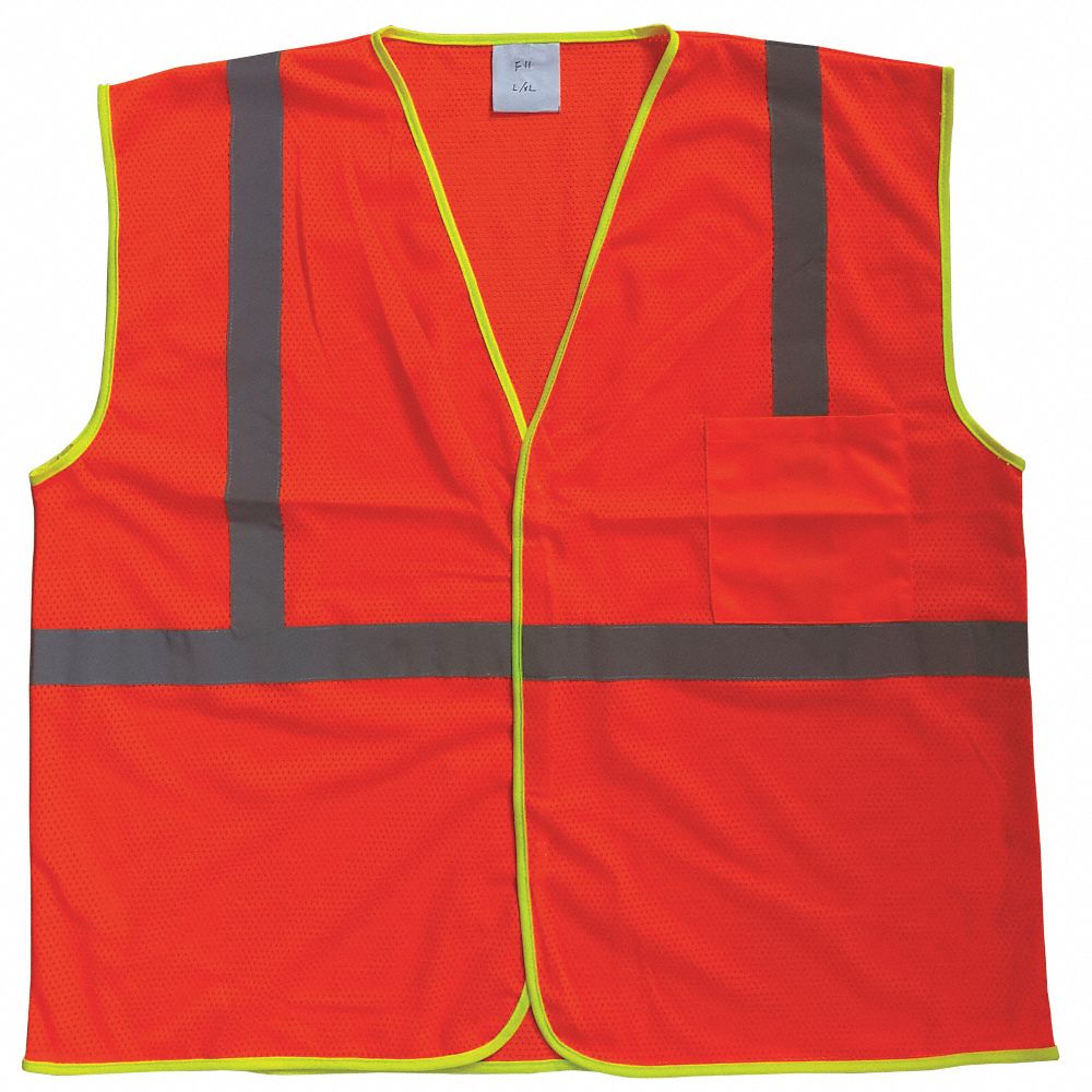 CONDOR 53YK36 Traffic Vest, Hook And Loop Closure, Orange/Red, Polyester Mesh, L/XL | CH3PUL 53YK36