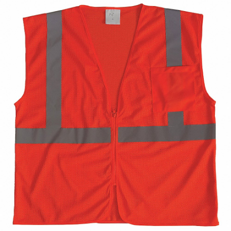 CONDOR 53YL13 High Visibility Vest, ANSI Class 2, U, 3XL, Orange, Mesh Polyester, Zipper, Double | CR2BWK