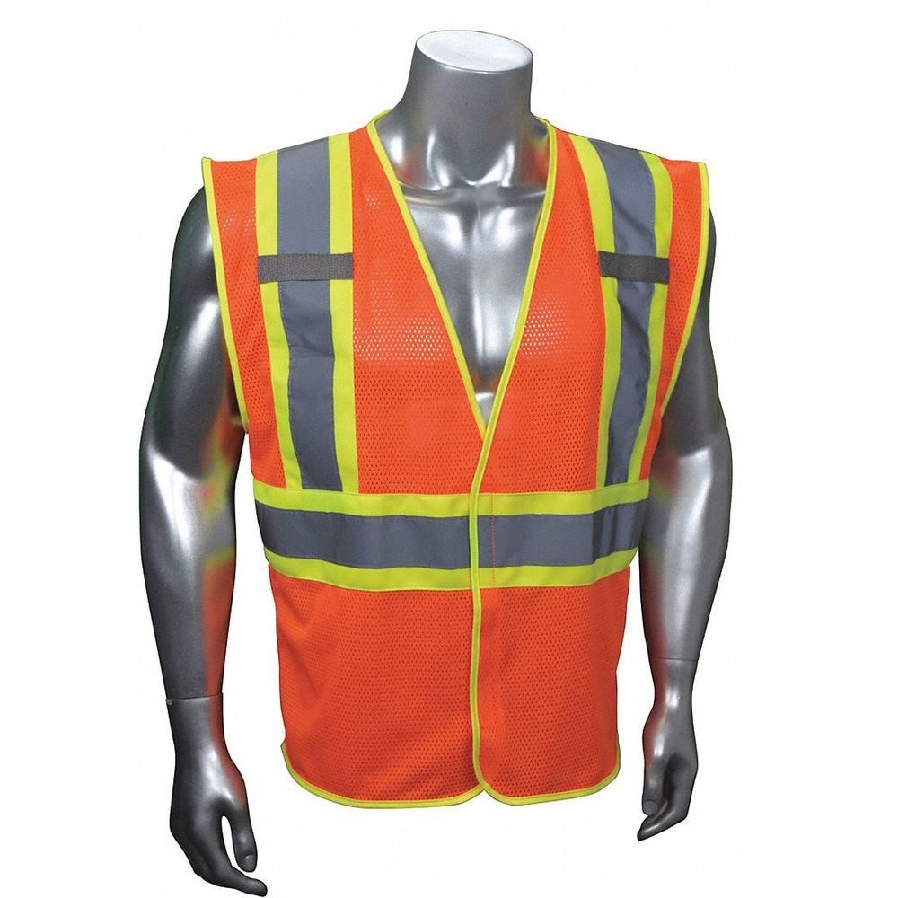 CONDOR 53YN46 Orange/Red with Silver Stripe Traffic Vest, Hook-and-Loop Closure, L/XL | CD2MEU