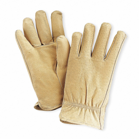 CONDOR 786EN7 Leather Gloves, Size M, Pigskin, Std, Glove, Full Finger, Shirred Slip-On Cuff, Beige | CR2CWX